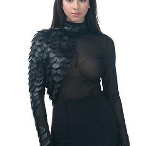 Black edgy mesh and leather bodysuit